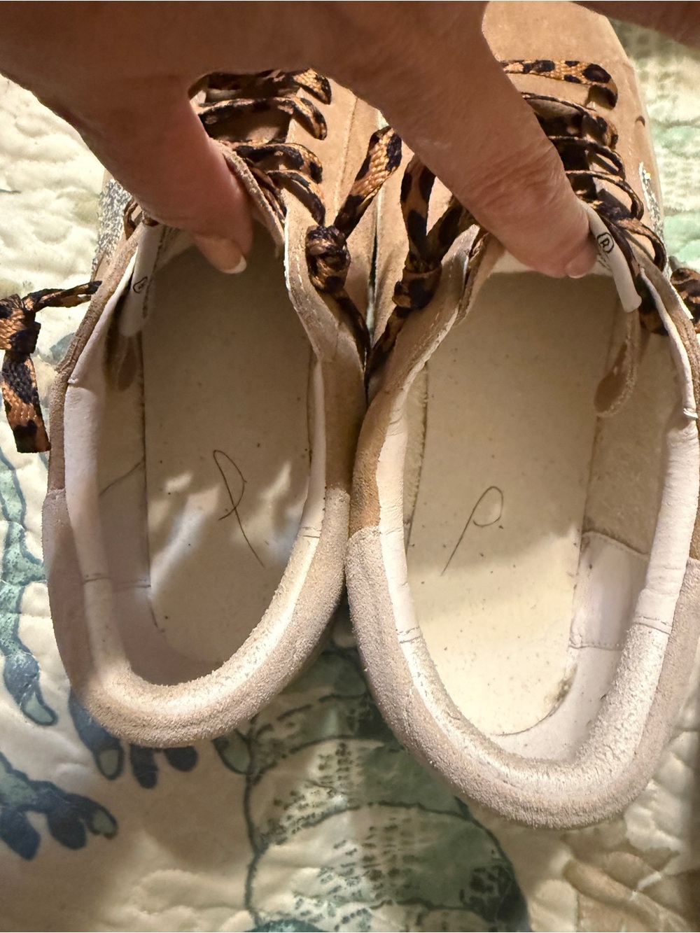Golden Goose Tan Suede Superstars Sneakers Silver Glitter Star Leopard Size 39 - Picture 8 of 8